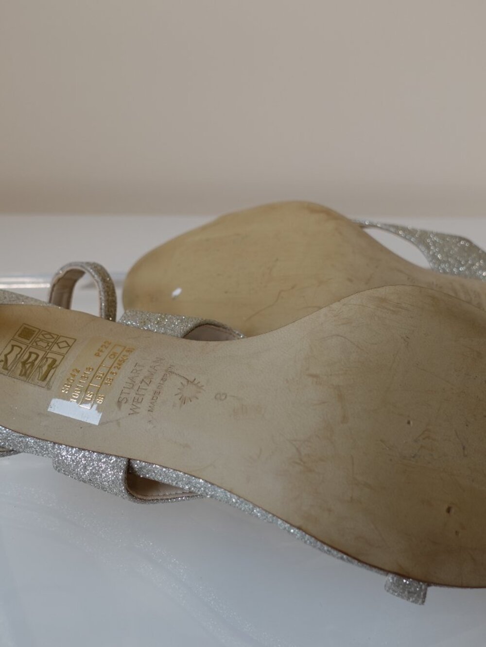 Stuart Weitzman Align 95 Glitter Stiletto Sandals Size 8 Brand New! - Picture 7 of 9